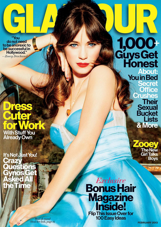 Zooey Deschanel cover of Glamour Magazine. 